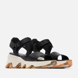 NWT SOREL KINETIC Impact Y-Strap High Women's Wedge Sandal - Black, Chalk